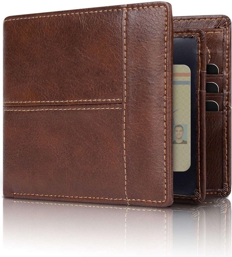 Leather Bifold Wallet with Multiple Card Slots and Cash Sections