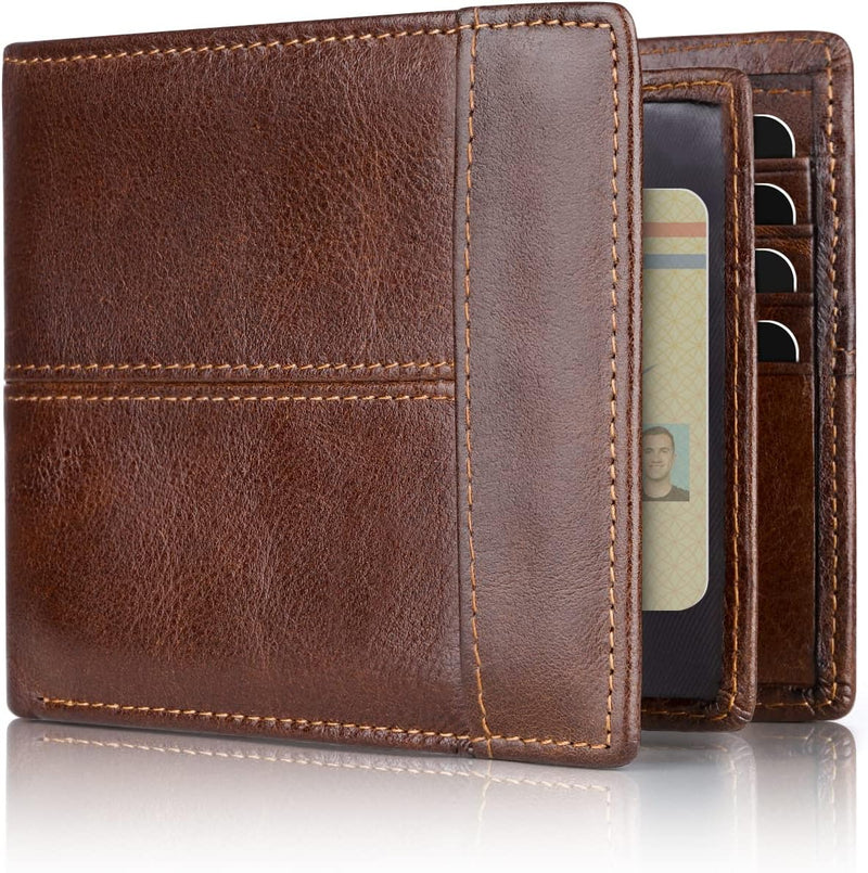 Leather Bifold Wallet with Multiple Card Slots and Cash Sections