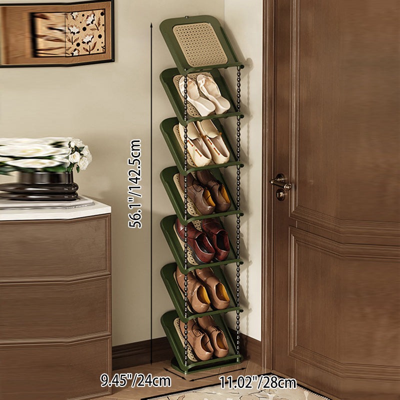 Vertical Tiered Shoe Rack with Woven Storage Shelves