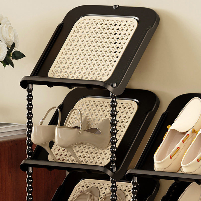 Vertical Tiered Shoe Rack with Woven Storage Shelves
