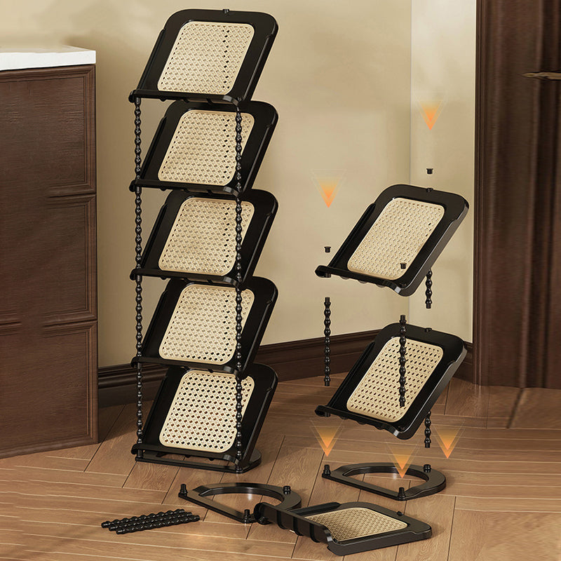Vertical Tiered Shoe Rack with Woven Storage Shelves