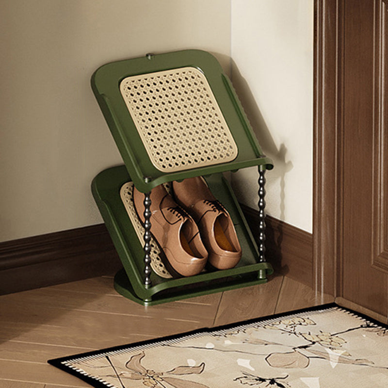 Vertical Tiered Shoe Rack with Woven Storage Shelves