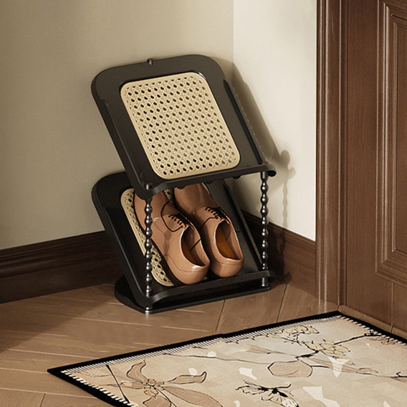 Vertical Tiered Shoe Rack with Woven Storage Shelves