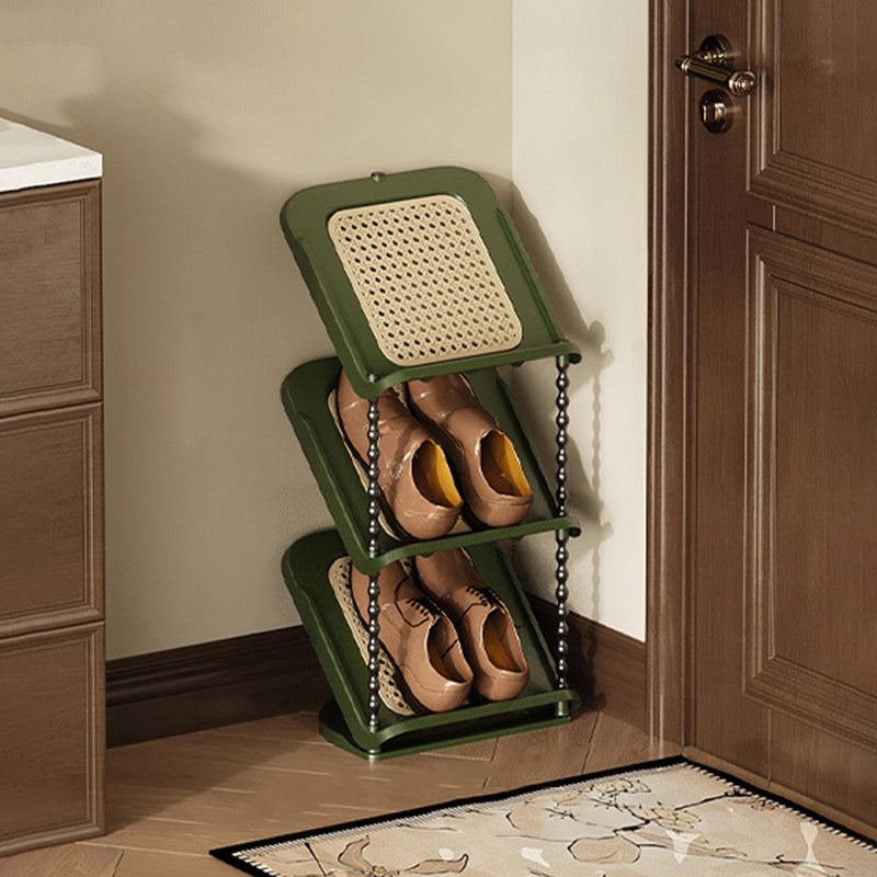 Vertical Tiered Shoe Rack with Woven Storage Shelves
