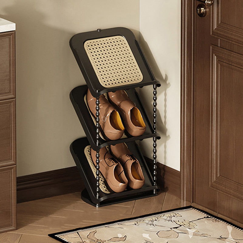 Vertical Tiered Shoe Rack with Woven Storage Shelves