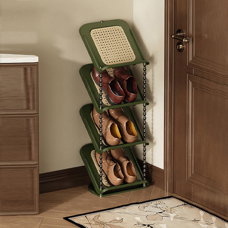 Vertical Tiered Shoe Rack with Woven Storage Shelves