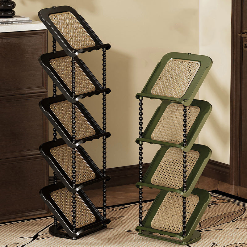 Vertical Tiered Shoe Rack with Woven Storage Shelves