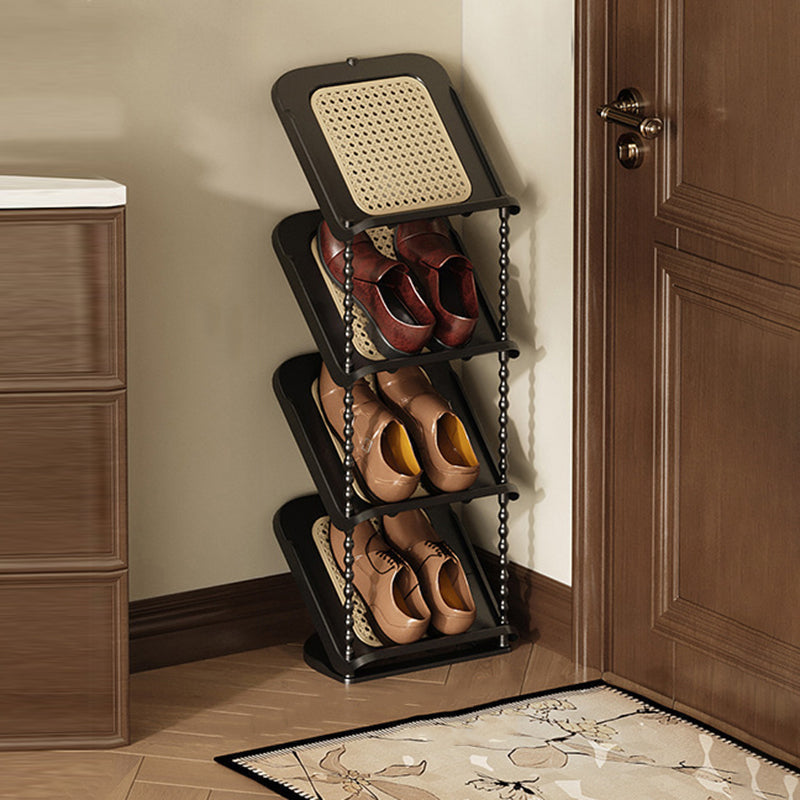Vertical Tiered Shoe Rack with Woven Storage Shelves
