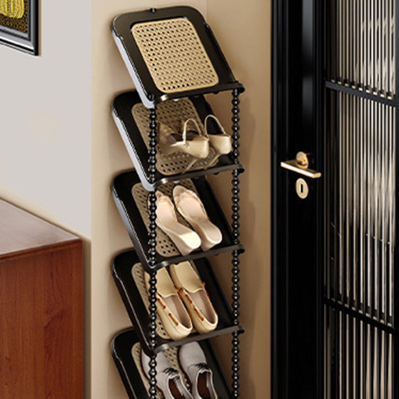 Vertical Tiered Shoe Rack with Woven Storage Shelves