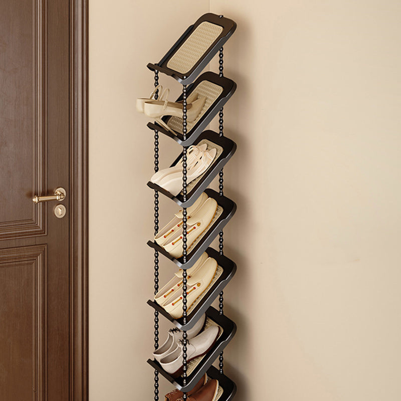 Vertical Tiered Shoe Rack with Woven Storage Shelves