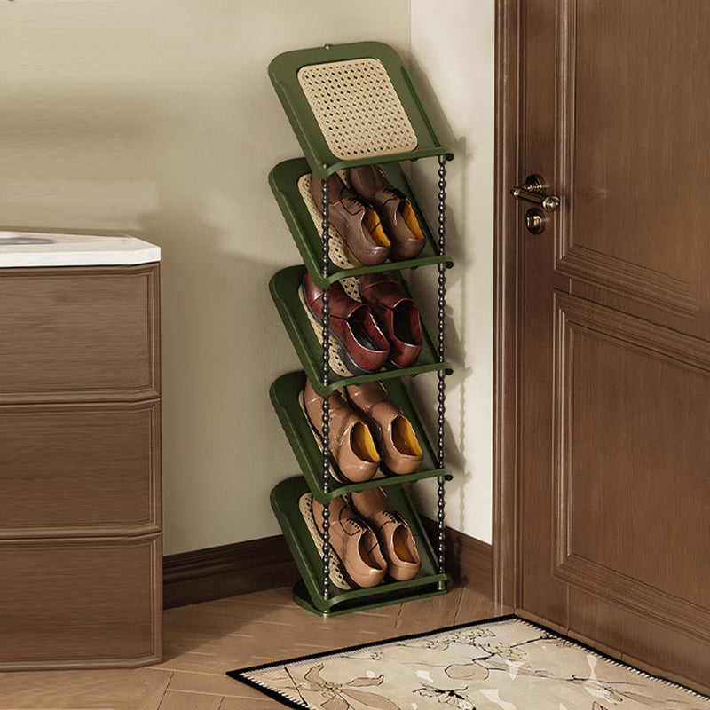 Vertical Tiered Shoe Rack with Woven Storage Shelves