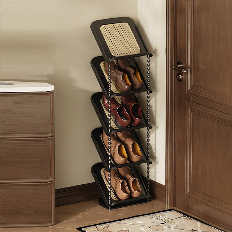 Vertical Tiered Shoe Rack with Woven Storage Shelves