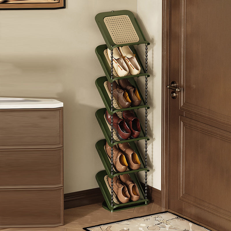 Vertical Tiered Shoe Rack with Woven Storage Shelves