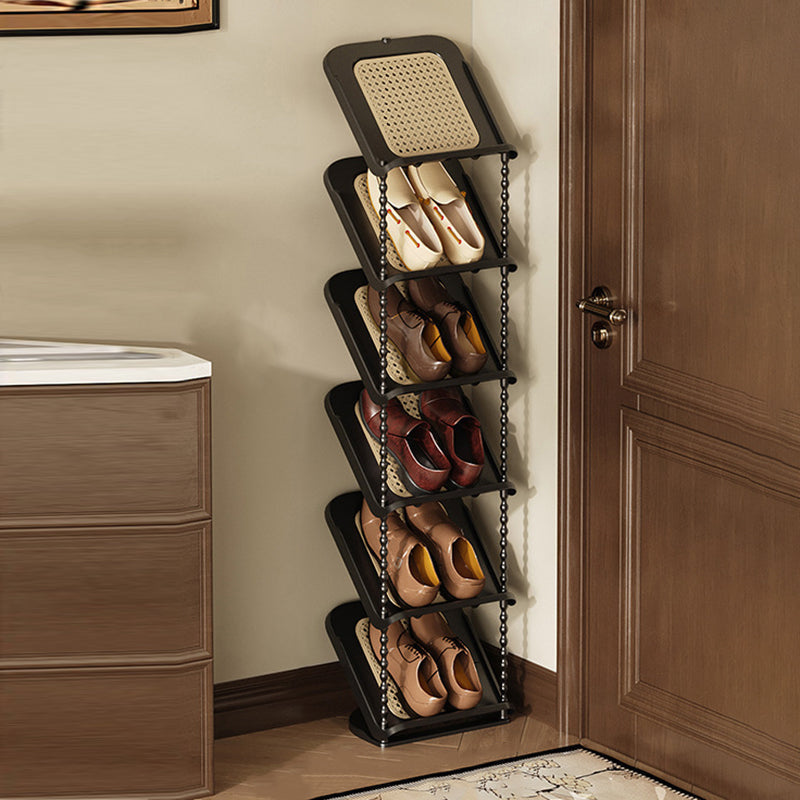 Vertical Tiered Shoe Rack with Woven Storage Shelves