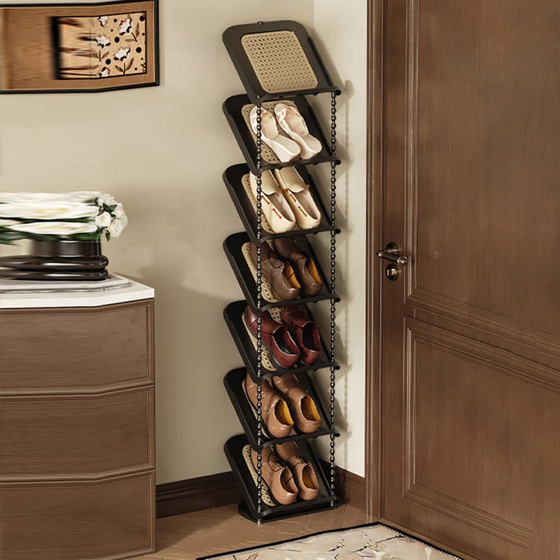 Vertical Tiered Shoe Rack with Woven Storage Shelves