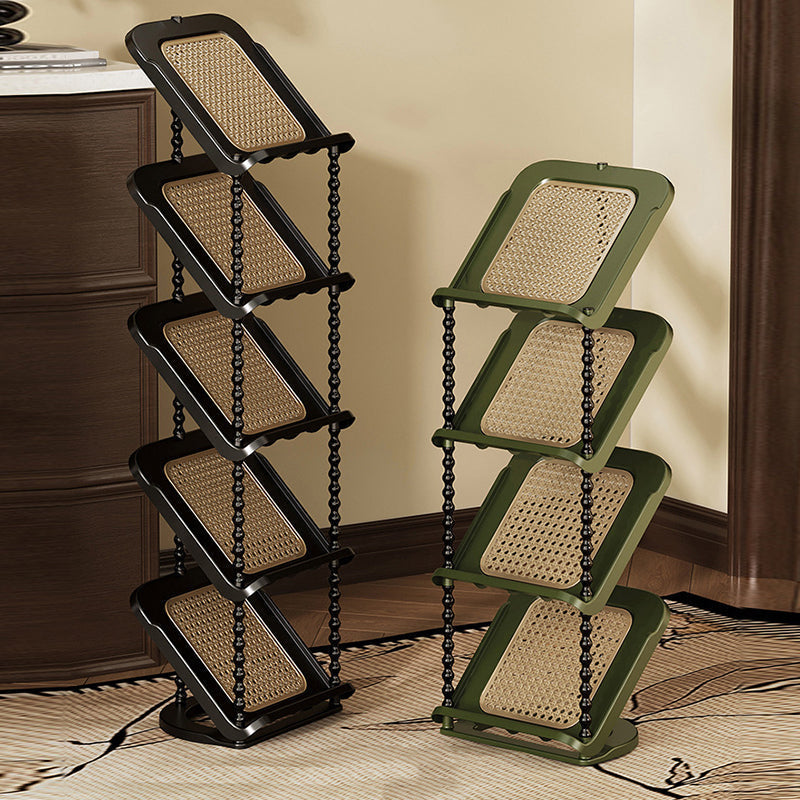 Vertical Tiered Shoe Rack with Woven Storage Shelves