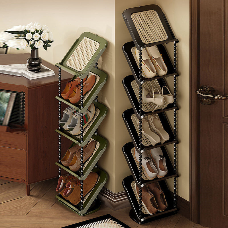 Vertical Tiered Shoe Rack with Woven Storage Shelves