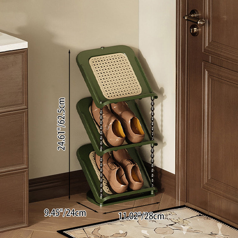 Vertical Tiered Shoe Rack with Woven Storage Shelves