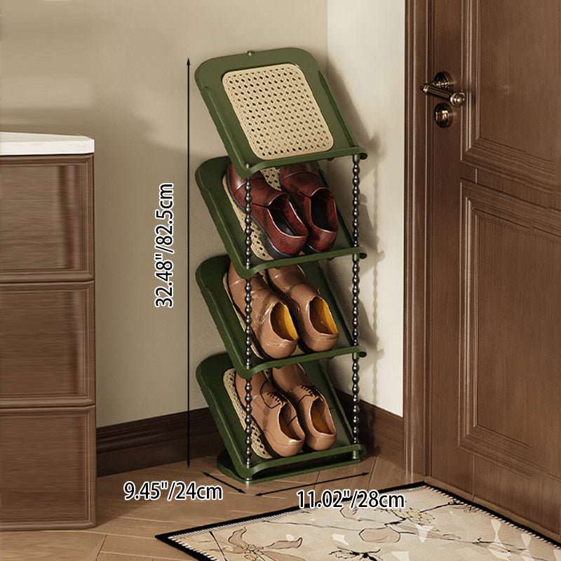 Vertical Tiered Shoe Rack with Woven Storage Shelves