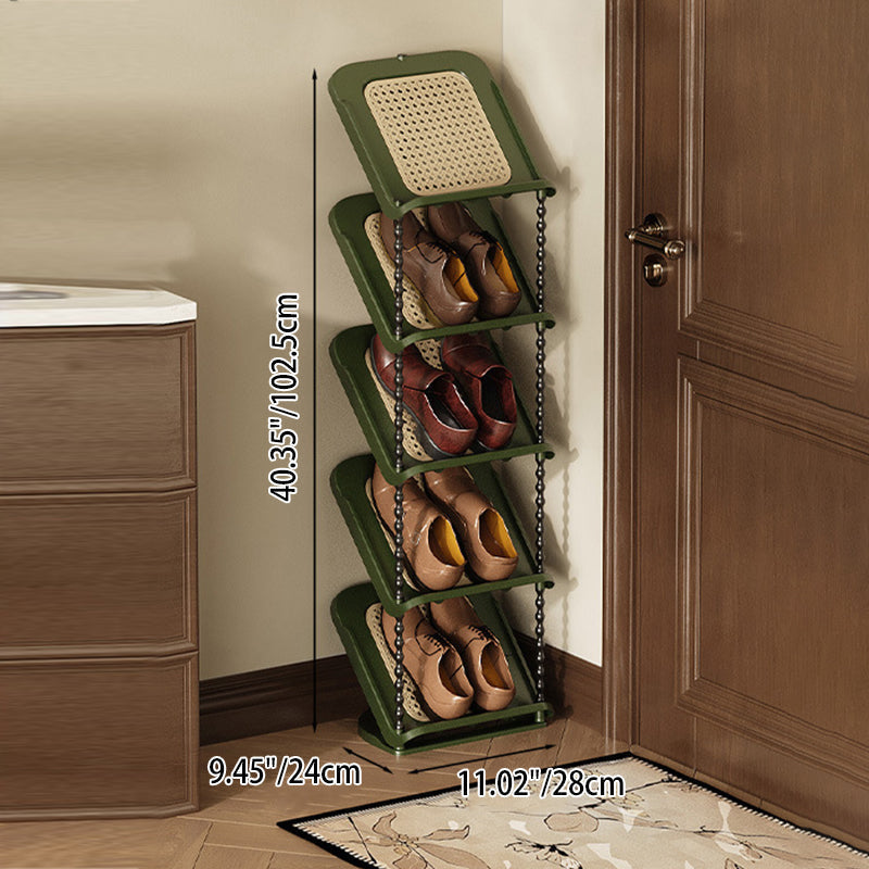 Vertical Tiered Shoe Rack with Woven Storage Shelves