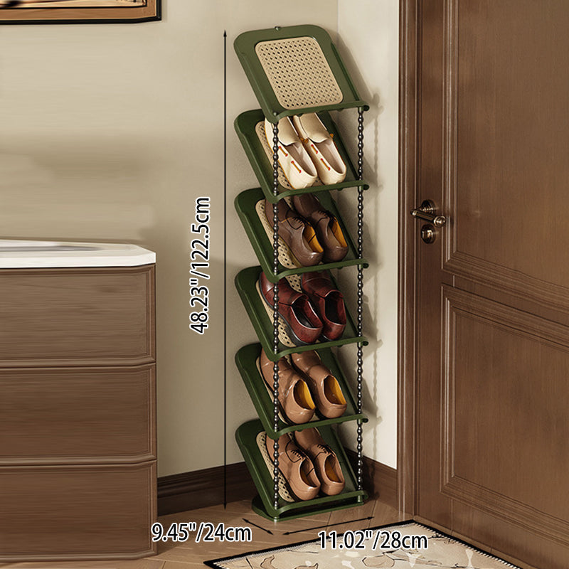 Vertical Tiered Shoe Rack with Woven Storage Shelves