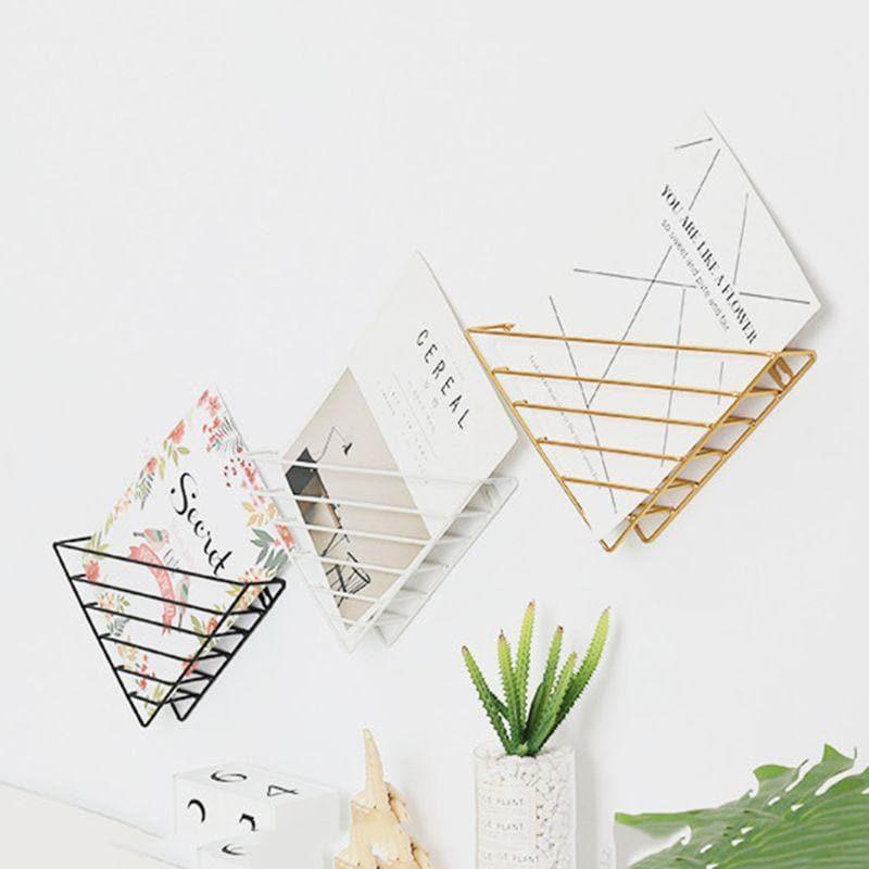 Minimalist Metal Wall Shelf for Books and Magazines with Geometric Design