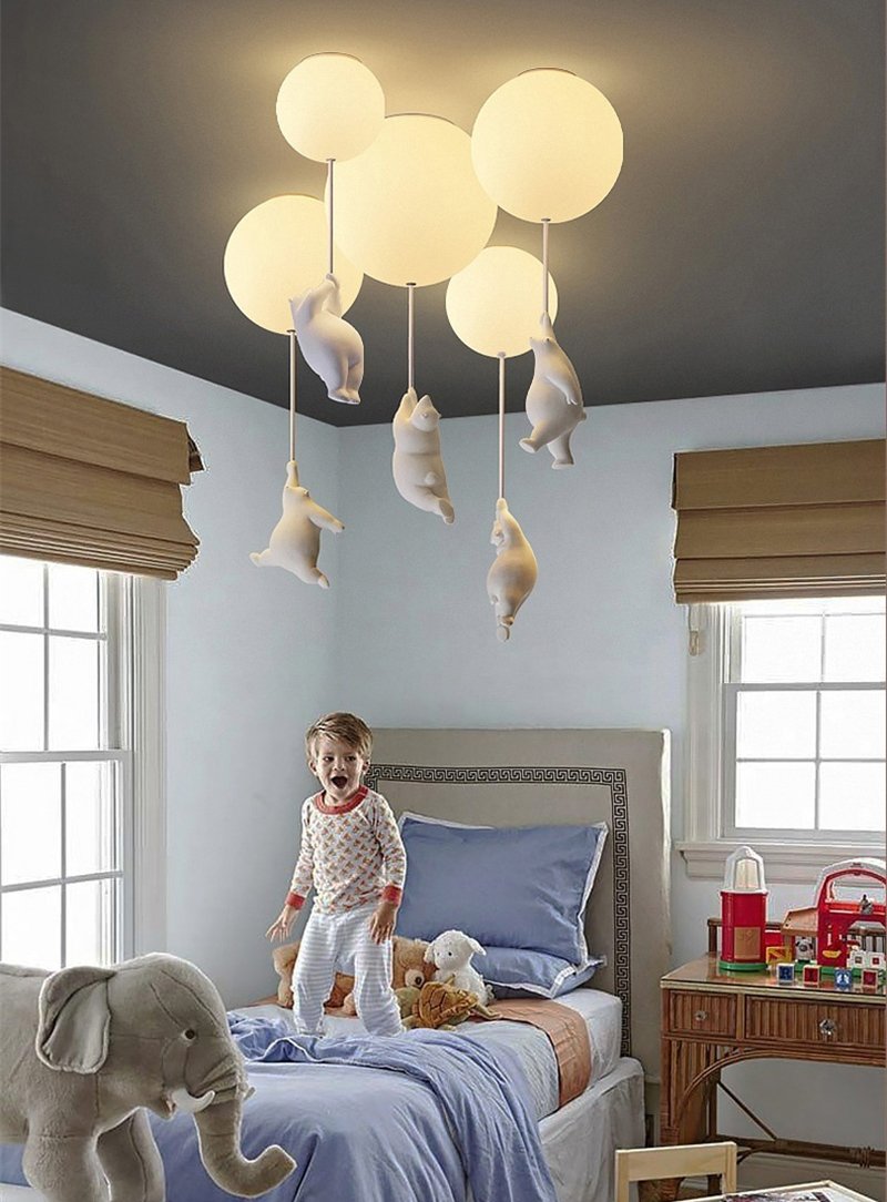 Playful Ceiling Light with Bears and Balloon Lights for Children's Room