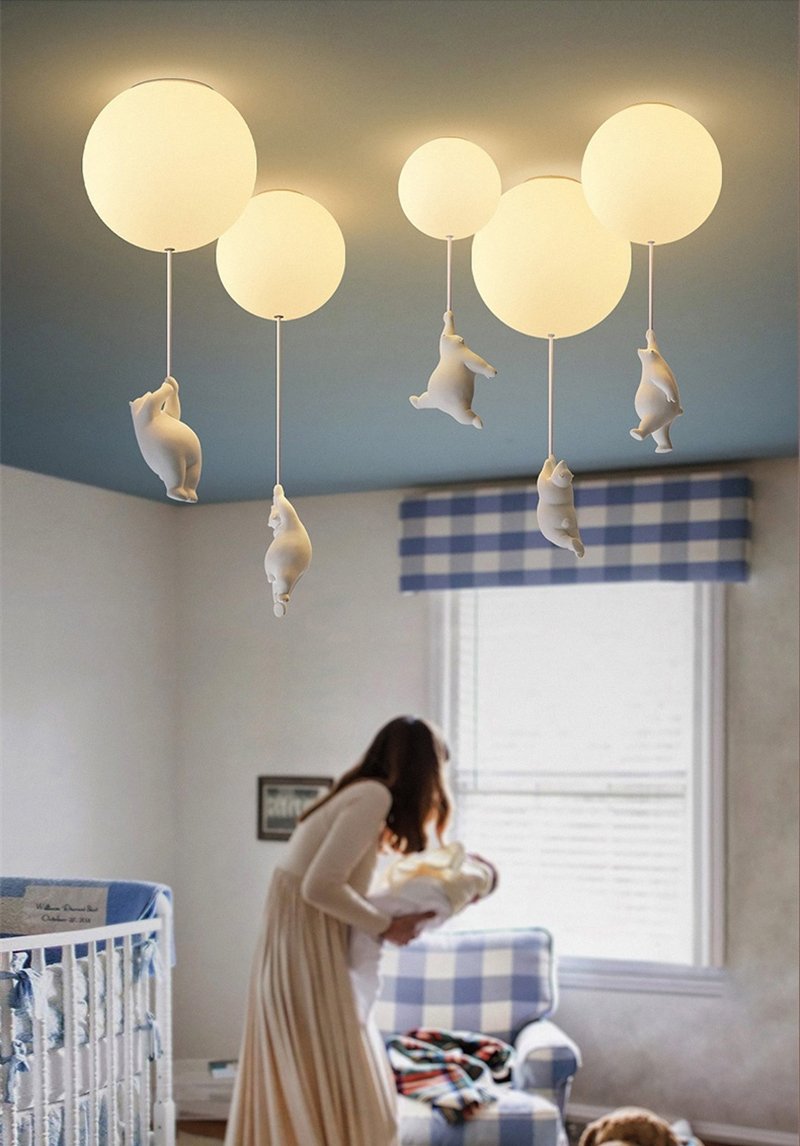 Playful Ceiling Light with Bears and Balloon Lights for Children's Room