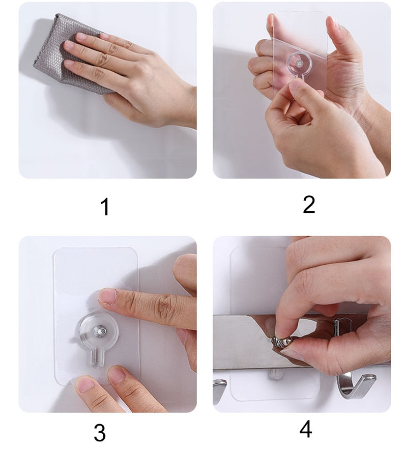 Ten Clear PVC Self-Adhesive Hooks for Drill-Free Wall Storage