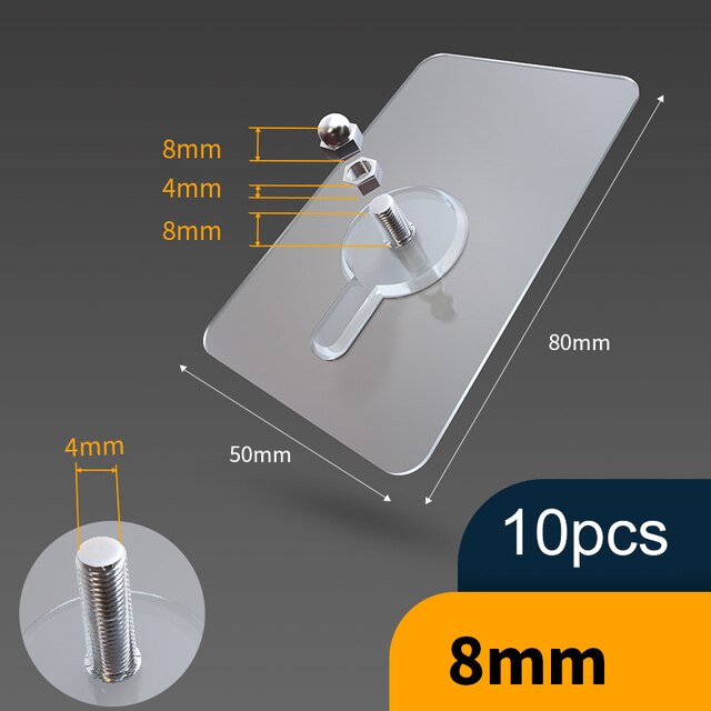 Ten Clear PVC Self-Adhesive Hooks for Drill-Free Wall Storage