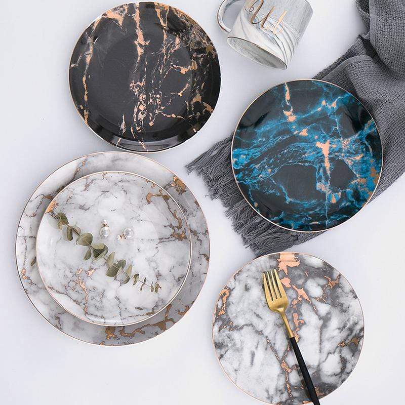 Luxury Porcelain Plates with Marble Look and Gold Accents for Stylish Table Setting