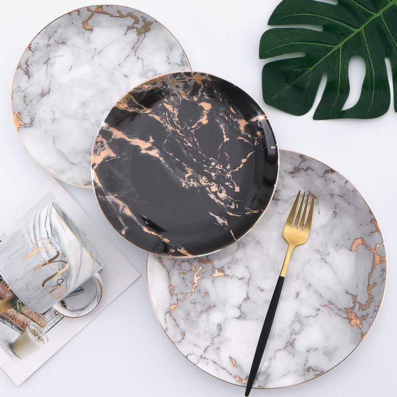 Luxury Porcelain Plates with Marble Look and Gold Accents for Stylish Table Setting