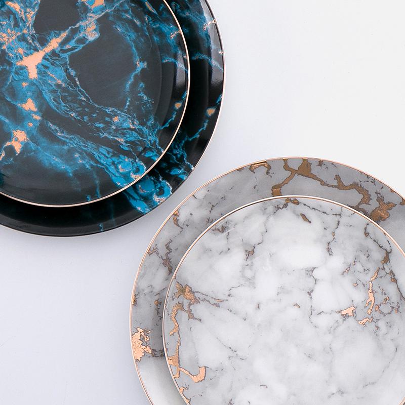 Luxury Porcelain Plates with Marble Look and Gold Accents for Stylish Table Setting