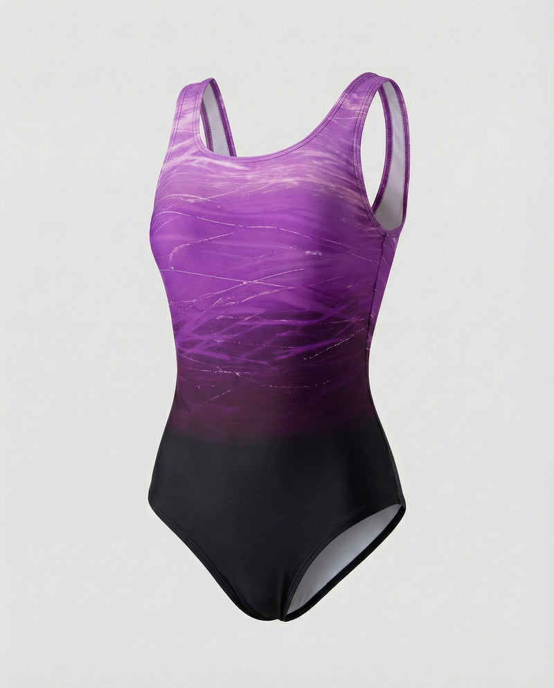 Sporty Swimsuit with Ombre Colour Gradient and Crossed Straps