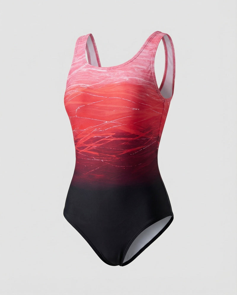 Sporty Swimsuit with Ombre Colour Gradient and Crossed Straps
