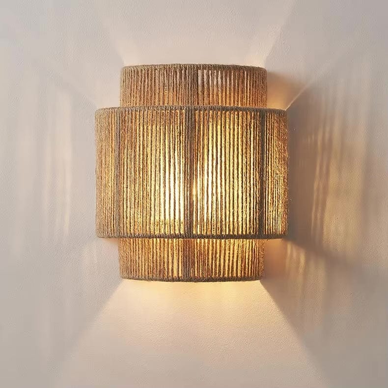 Handwoven Rattan and Bamboo Wall Light with Ambient Glow