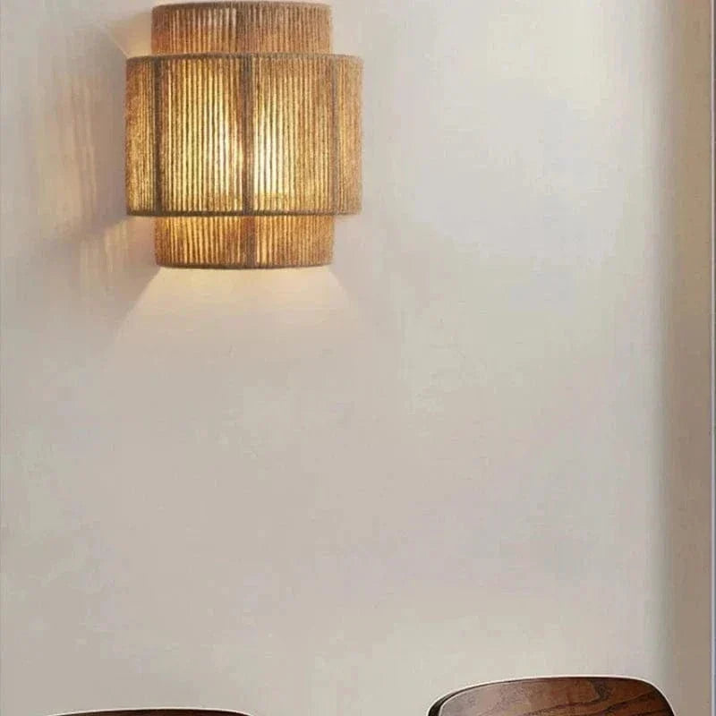 Handwoven Rattan and Bamboo Wall Light with Ambient Glow