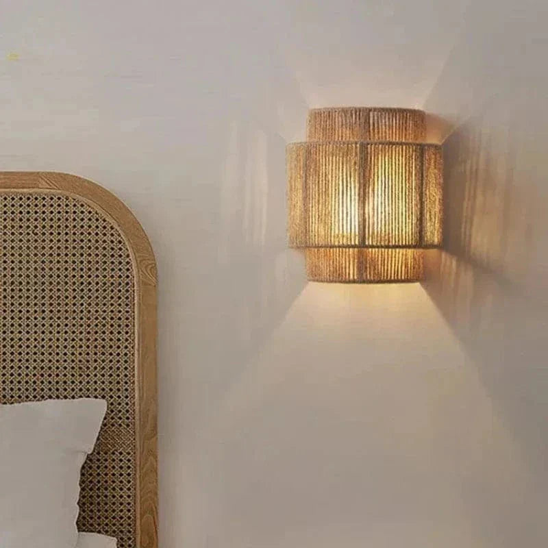 Handwoven Rattan and Bamboo Wall Light with Ambient Glow