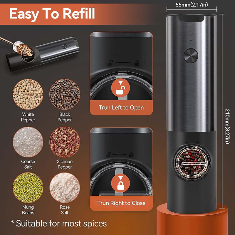 Rechargeable Electric Salt and Pepper Grinder Set with Adjustable Coarseness