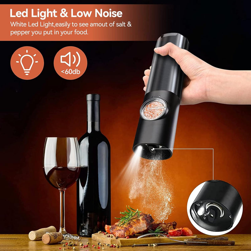 Rechargeable Electric Salt and Pepper Grinder Set with Adjustable Coarseness