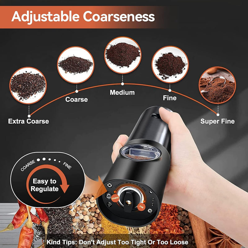 Rechargeable Electric Salt and Pepper Grinder Set with Adjustable Coarseness
