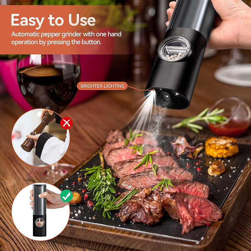 Rechargeable Electric Salt and Pepper Grinder Set with Adjustable Coarseness