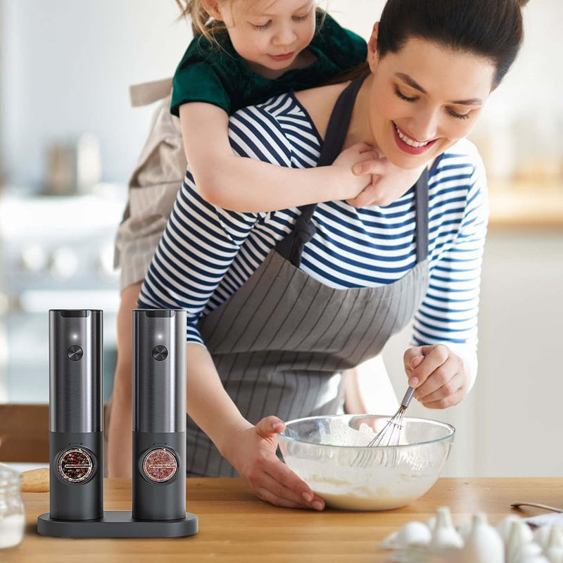 Rechargeable Electric Salt and Pepper Grinder Set with Adjustable Coarseness