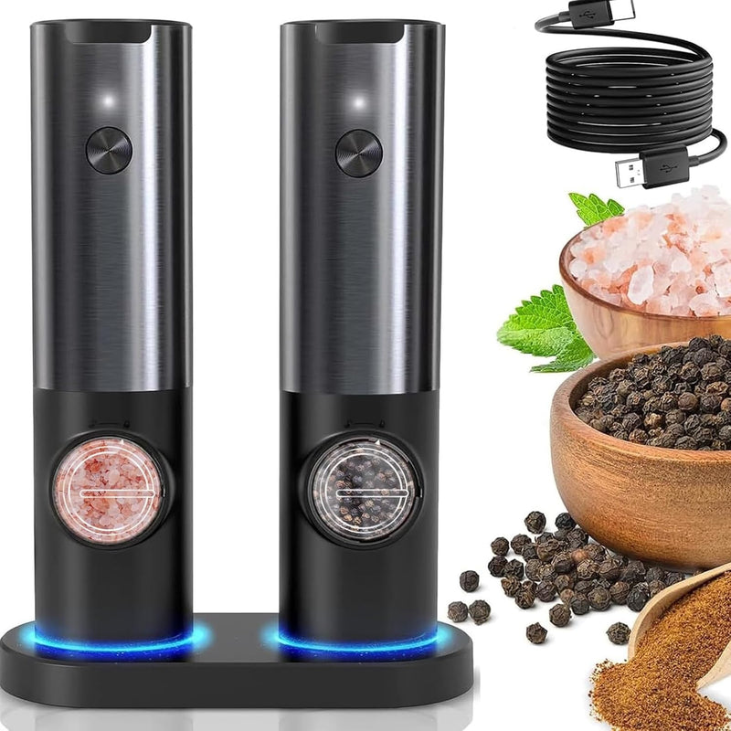 Rechargeable Electric Salt and Pepper Grinder Set with Adjustable Coarseness