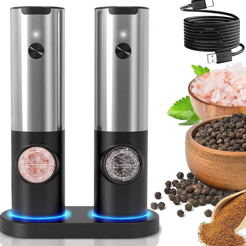 Rechargeable Electric Salt and Pepper Grinder Set with Adjustable Coarseness