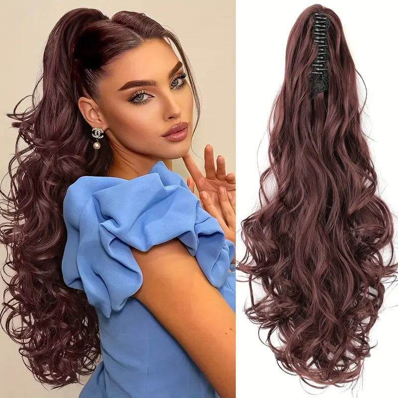 Ponytail Hair Extension with Synthetic Fibres and Claw Clip Attachment