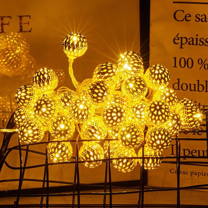 Moroccan Metal Globe String Lights for Indoor and Outdoor Décor