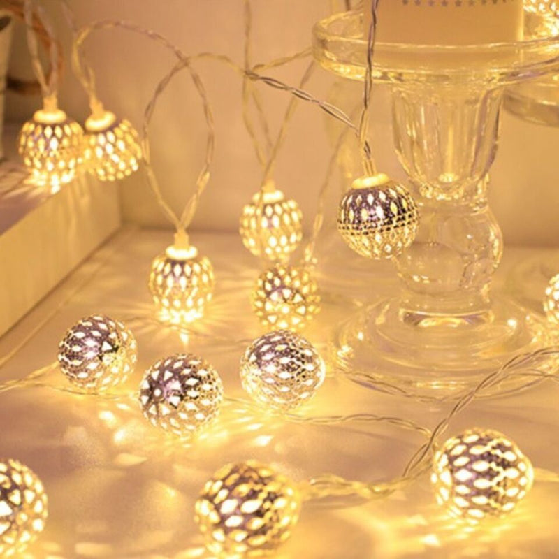Moroccan Metal Globe String Lights for Indoor and Outdoor Décor