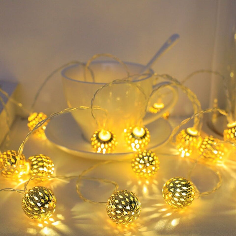 Moroccan Metal Globe String Lights for Indoor and Outdoor Décor