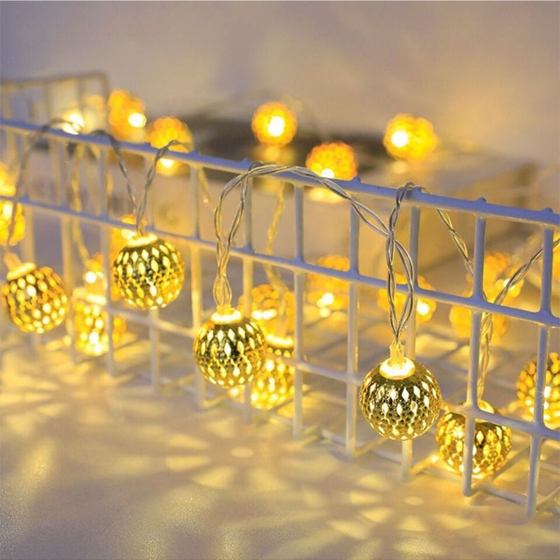 Moroccan Metal Globe String Lights for Indoor and Outdoor Décor